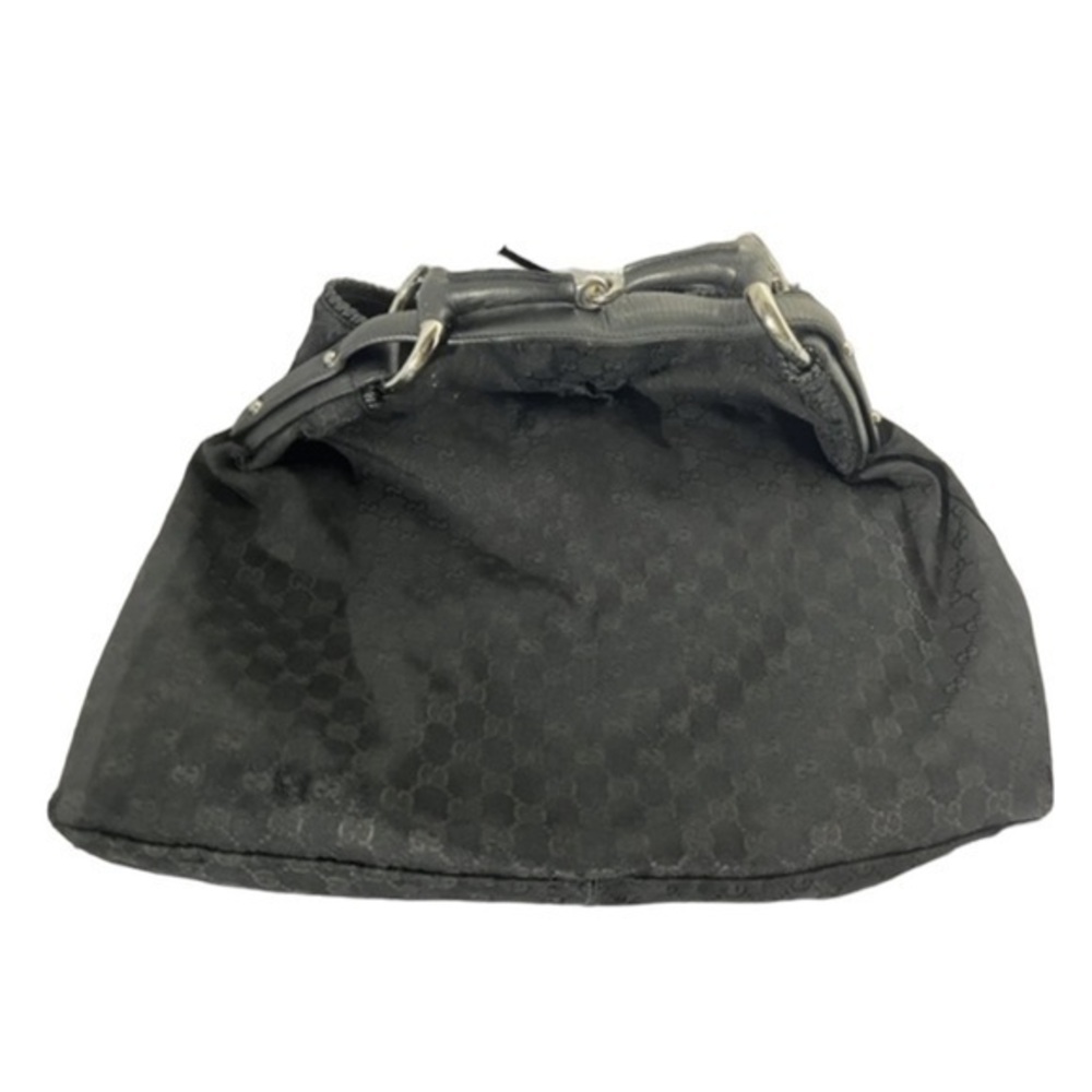 GUCCI Monogram Large Horsebit Chain Hobo Black